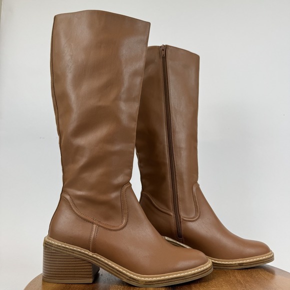 Steven New York Shoes - Womens Steven New York Calda Brown Faux Leather Knee High‎ Riding Boots Size 9.5